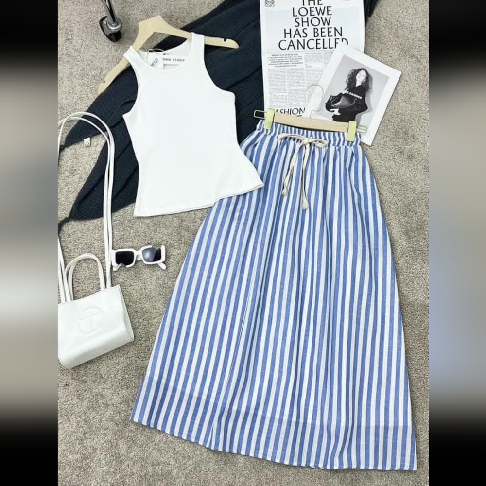 & Other Stories Blue and White A-Line Skirt